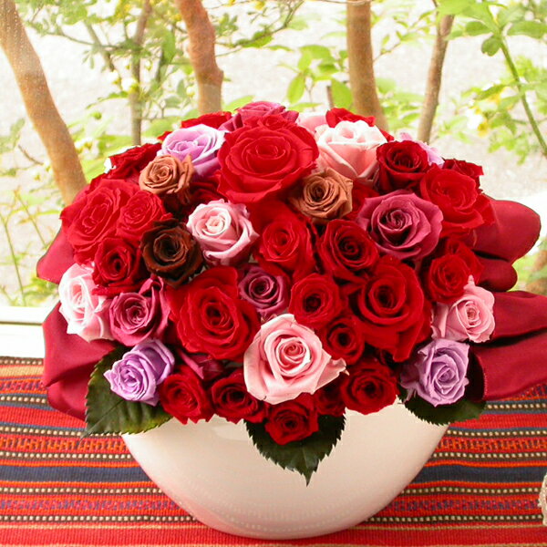 【敬老の日9/17～24お届けはドラ焼き付き・指定不可】誕生日に・還暦祝いに【送料無料】敬老の日ギフト：60本のバラのアレンジ：プリザ