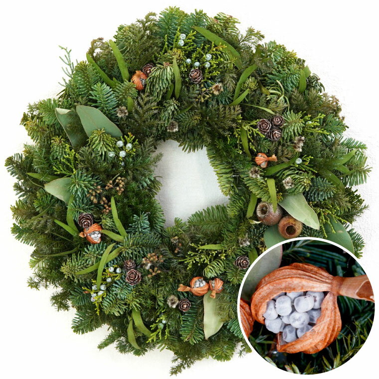 クリスマスリース 北欧 おしゃれ 玄関 シンプル 『 コニファー と 月桃 の リース 30cm 』 フレッシュ クリスマス飾り 屋外 冬 クリスマスパーティー 飾り付け 部屋 フレッシュリース アロマ クリスマス 玄関飾り 季節 クリスマスプレゼント ドアリースのサムネイル