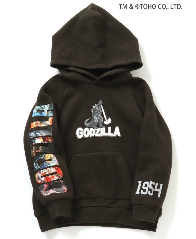 ☆30％OFF☆F.O.KIDS【ゴジラ】スウェットパーカー　J512903_23秋冬 ダークグリーン DG BREEZE GODZILLA 東映 裏毛 ゴジラパーカー FO 初代ゴジラ 1954年 黒に見えます