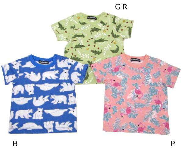 50％OFF LITTLE BEAR CLUB S34810 半袖総柄プリントTシャツ フラミンゴ シロクマ ワニ_21夏