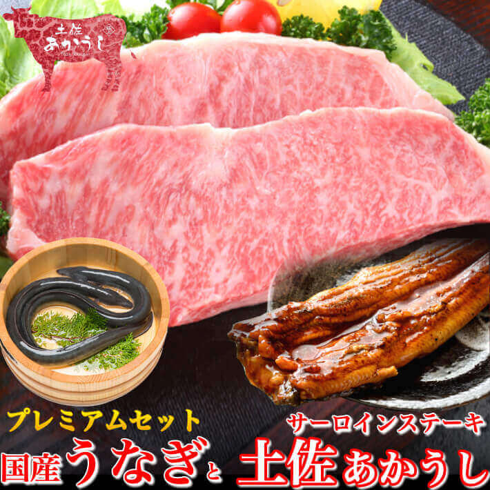 楽天土佐カツオとうなぎ通販 池澤鮮魚父の日 国産 特大うなぎ 土佐あかうし（サーロインステーキ）のセット プレミアムギフト 和牛 蒲焼き 御中元 土用の丑 誕生日 ギフト プレゼント 贈答用 お取り寄せ お取り寄せグルメ 送料無料 あす楽対応