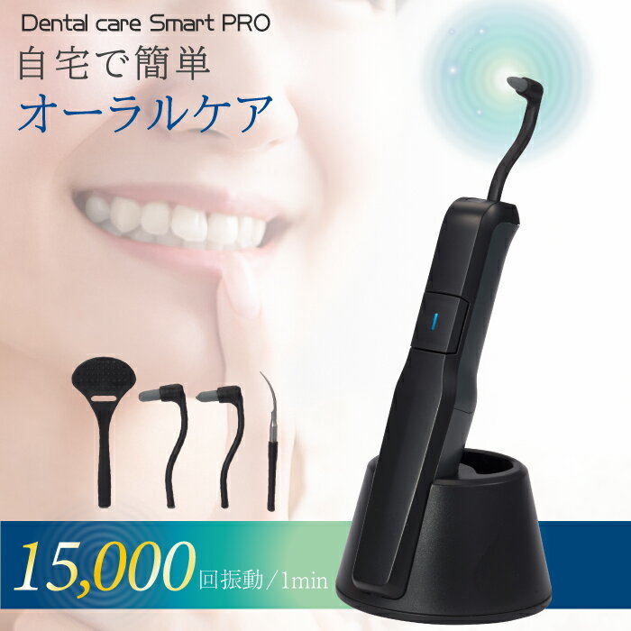 デンタルケア スマート PRO 歯間クリーナー 単四電池 歯石取り 口内洗浄 舌掃除 電動 簡単 LEDライト付き 立てて置ける 台座 5本 アタッチメント 歯の隙間 1万回振動 スッキリ ツルツル 口臭 虫歯 オーラルケア 送料無料
