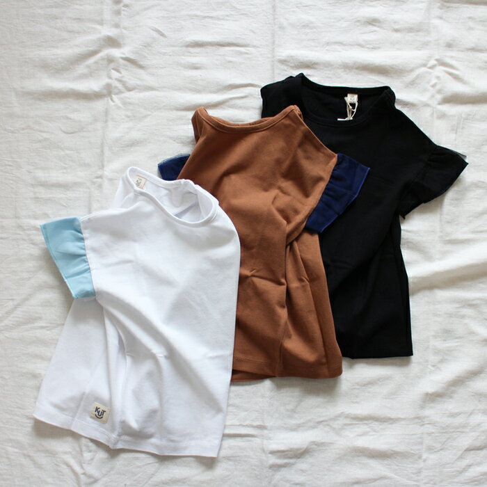 親子ペアルック 半袖tシャツ チュール付きフリル半袖tシャツ ナチュラル 韓国 子供服 韓国 ファッション キッズ 女の子 オソロ カットソー トップス 100cm 110cm 120cm 130cm ティーシャツ