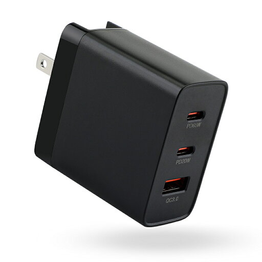 65W PD充電器 GaN窒化ガリウム 急速充電器 携帯充電器 AC充電アダプター 100V~240V USB-C×2 USB-A×1 3台同時充電 折畳式プラグ コンパクト アンドロイドスマホ/iPhone/iPad Pro/MacBook/Switchなどの機器対応 PSE認証済 ブラック 65W PD充電器 GaN窒化ガリウム 急速充電器 携帯充電器 AC充電アダプター 100V~240V USB-C×2 USB-A×1 3台同時充電 折畳式プラグ コンパクト アンドロイドスマホ/iPhone/iPad Pro/MacBook/Switchなどの機器対応 PSE認証済 ブラック