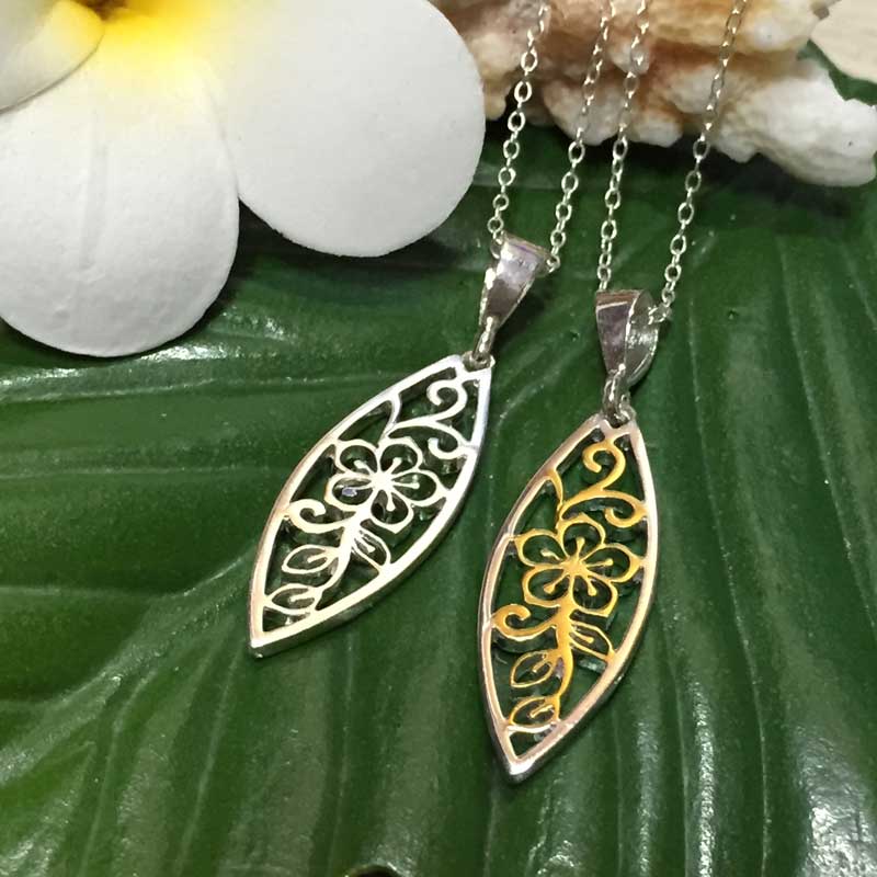 【ブラックフライデー 全商品 P最大25倍】 ハワイアンジュエリー シルバーチェーン付き ペンダント ネックレス サーフボード 透かし彫り プルメリア シルバー...