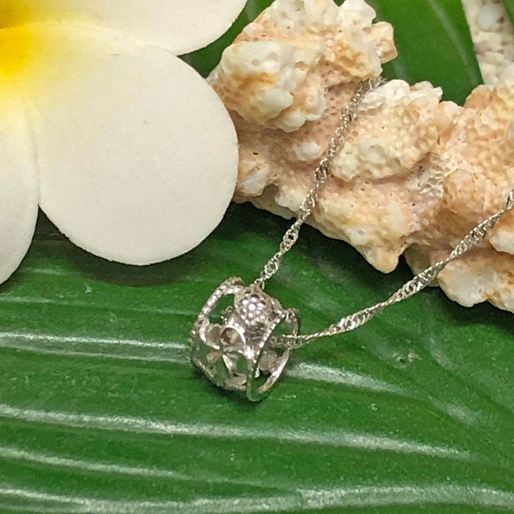 【30日 全商品 ポイント 2倍】 ハワイアンジュエリー ホワイトゴールド チェーン付きリングペンダントヘッド プルメリア×ホヌ×スターフィッシュチューブ ペン...