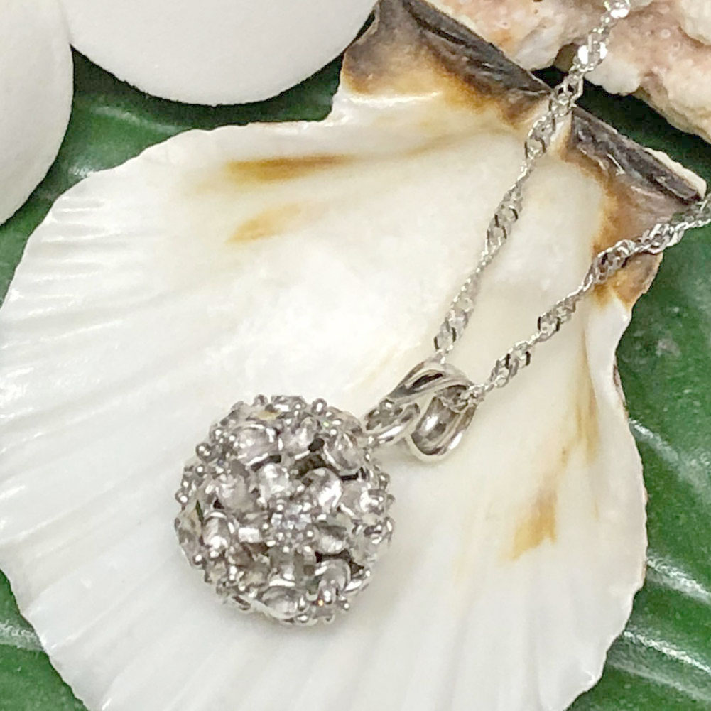 【30日 全商品 ポイント 2倍】 ハワイアンジュエリー 14K ホワイトゴールド チェーン付き プルメリアボールペンダント プルメリア ペンダントヘッド ジル...