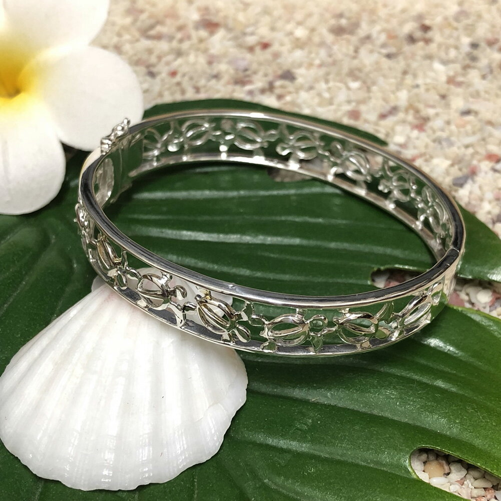 【30日 全商品 ポイント 2倍】 ハワイアンジュエリー シルバー バングル 透かしホヌ ブレスレット 17.5CM シルバー925 ハワジュ 腕輪 誕生日 プ...