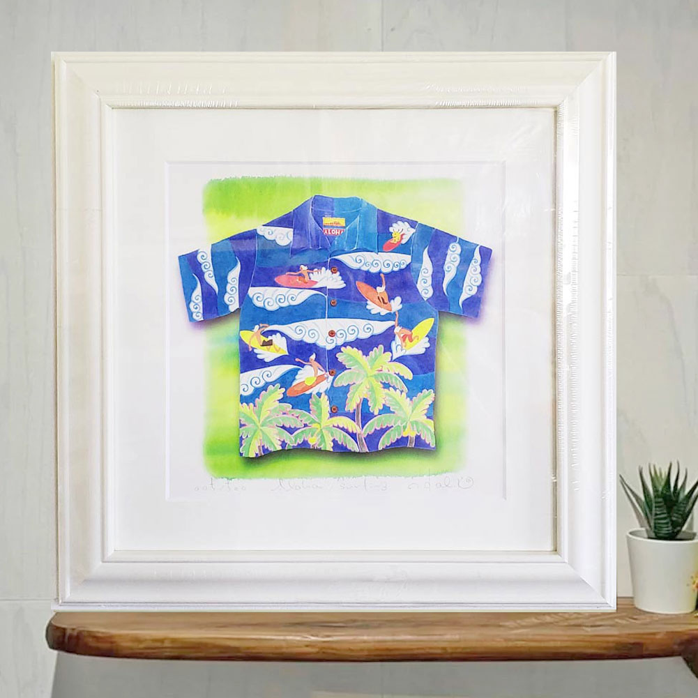 【ブラックフライデー 全商品 P最大25倍】 絵画 Aloha surfing 栗乃木ハルミ 額入り絵画 428mm×428mm rタイプ hk0121 サーフ...