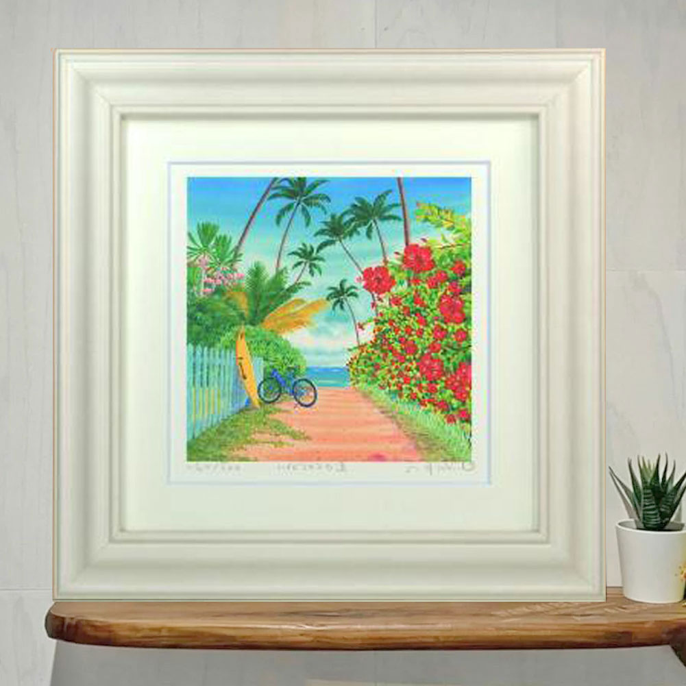 【ブラックフライデー 全商品 P最大25倍】 絵画 栗乃木ハルミ イラストフレームセット ハイビスカスの道 額入り絵画 428mm×428mm rタイプ hk0...