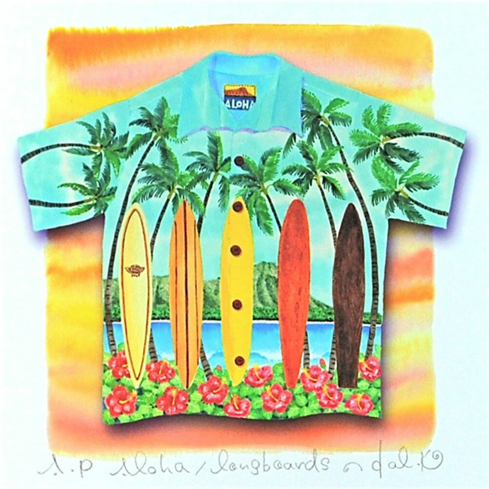 木製の専用フレームに入ってるような構図が素敵 絵画 栗乃木ハルミ イラストフレームセット Aloha Longboards 額入り絵画 428mm 428mm 永遠の定番モデル Rタイプ 新築祝い お誕生日 サーフィン Hk01 イラスト クリスマス フラグッズ インテリア プレゼント