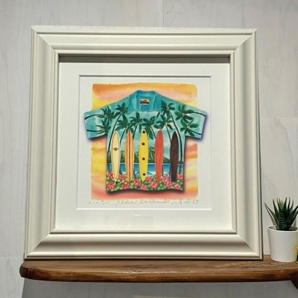 【ブラックフライデー 全商品 P最大25倍】 絵画 栗乃木ハルミ イラストフレームセット Aloha longboards 額入り絵画 428mm×428mm ...