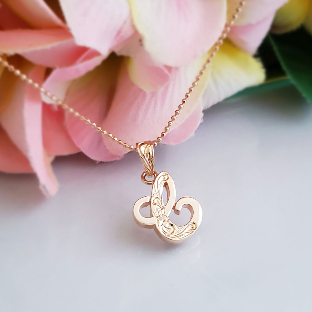 【30日 全商品 ポイント 2倍】 ハワイアンジュエリー ペンダント ヘッド チェーン 付き ピンクシルバー イニシャル 12種類 アクセサリー クリスマス ギ...