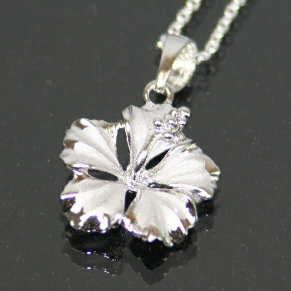 【30日 全商品 ポイント 2倍】 ハワイアンジュエリー シルバー チェーン付きペンダントネックレス ハイビスカス シルバー グレー レディース クリスマス ギ...