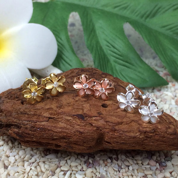 【30日 全商品 ポイント 2倍】 ハワイアンジュエリー ピアス ジルコニア付き プルメリア キャッチピアス 8mm SILVER925 アクセサリー ギフト ...