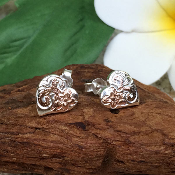 【ブラックフライデー 全商品 P最大25倍】 ハワイアンジュエリー ハート ピアス シルバー キャッチピアス プルメリア スクロール シルバー ピンクシルバー ...