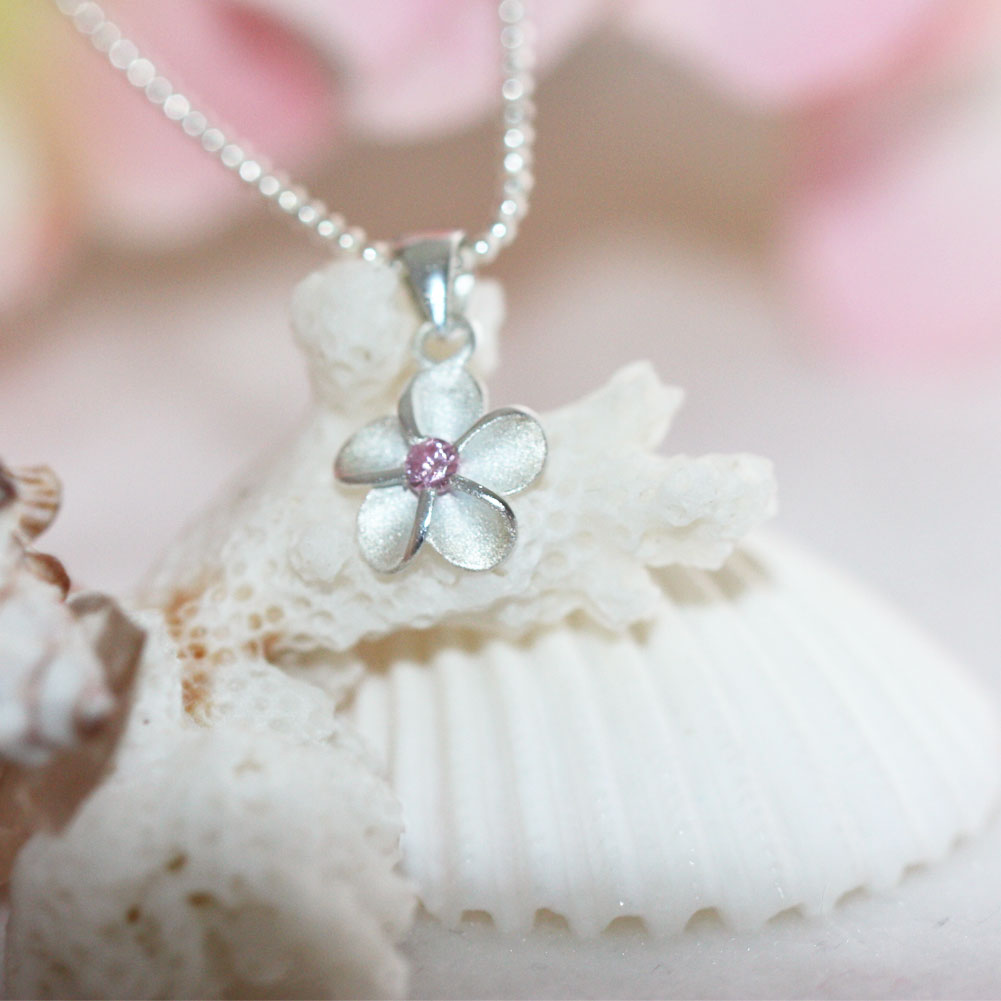 【30日 全商品 ポイント 2倍】 ハワイアンジュエリー ネックレス シルバー プルメリア ジルコニア ピンク Hawaiian Jewelry ハワイアンアク...