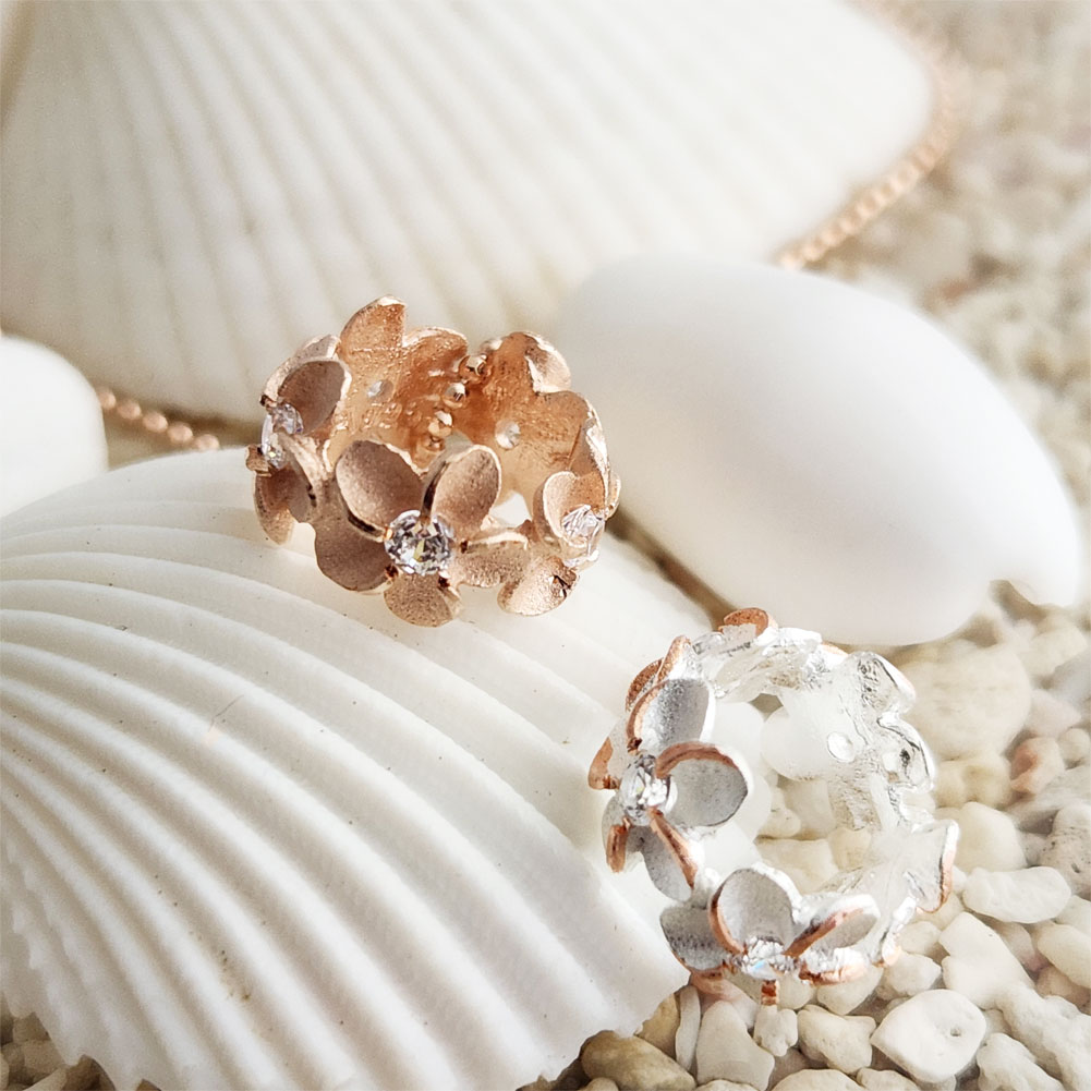 ハワイアンジュエリー ネックレス キュービックジルコニア付き プルメリア ペンダント トップ ヘッド シルバー925 バレル レイ 花輪 2カラー レディース ...