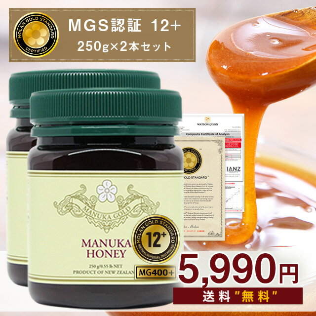 マヌカハニー 12+ がセット限定価格！MGS認証 MG400+ 250g×2本  生 はちみつ 非加熱 無添加 マリリ マヌカハニー モノフローラル マヌカゴールド