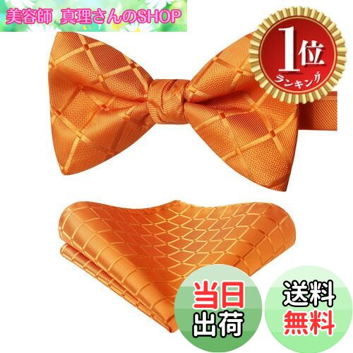 【楽天ランキング1位獲得】【送料無料】[HISDERN] オレンジ 蝶ネクタイ メンズ ワンタッチ 蝶ネクタイ チーフ セット 絹シルク ボウタイ 結婚式 ペイズリー 柄 クリップ式 簡単着脱 礼服