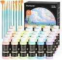【送料無料】Shuttle Art アクリル絵の具 パステルカラー 30色 絵の具セット 60ml ペイントブラシ10本付き かわいい 柔らかい色調 キャンバス...