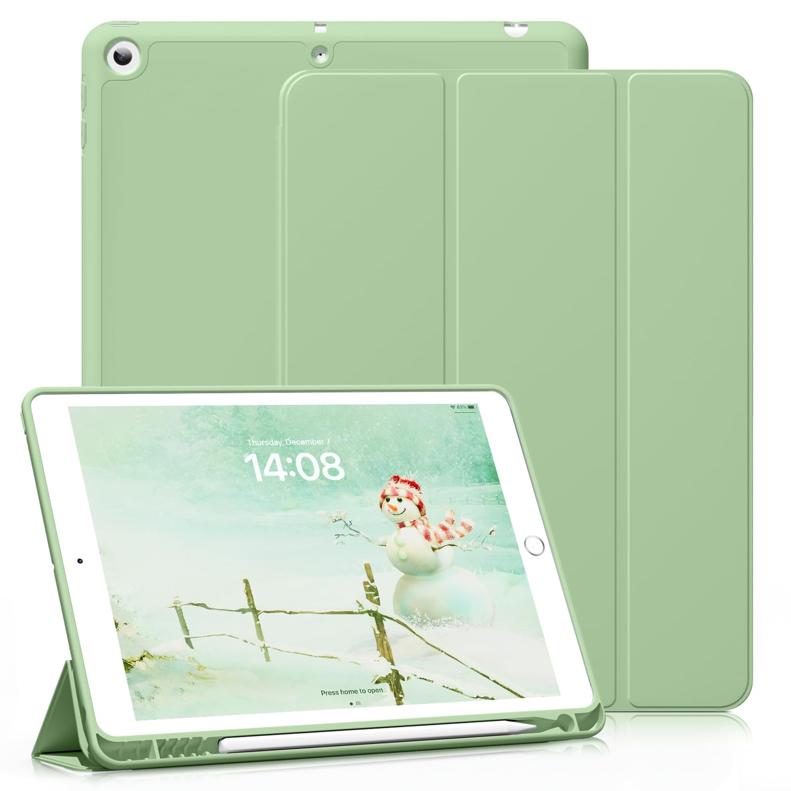 【送料無料】KenKe 新型 iPad 第9世代 ケース 10.2 インチ (2021/2020/2019モデル) 軽量 柔らかいシリコン TPU材質ペン 収納 iPad9 / 8 / 7 カバー 3段階折り畳み可 スタンド マグネット付き 自動スリープ機能 iPad 第8世代/第7世代 カバー (抹茶グリーン)