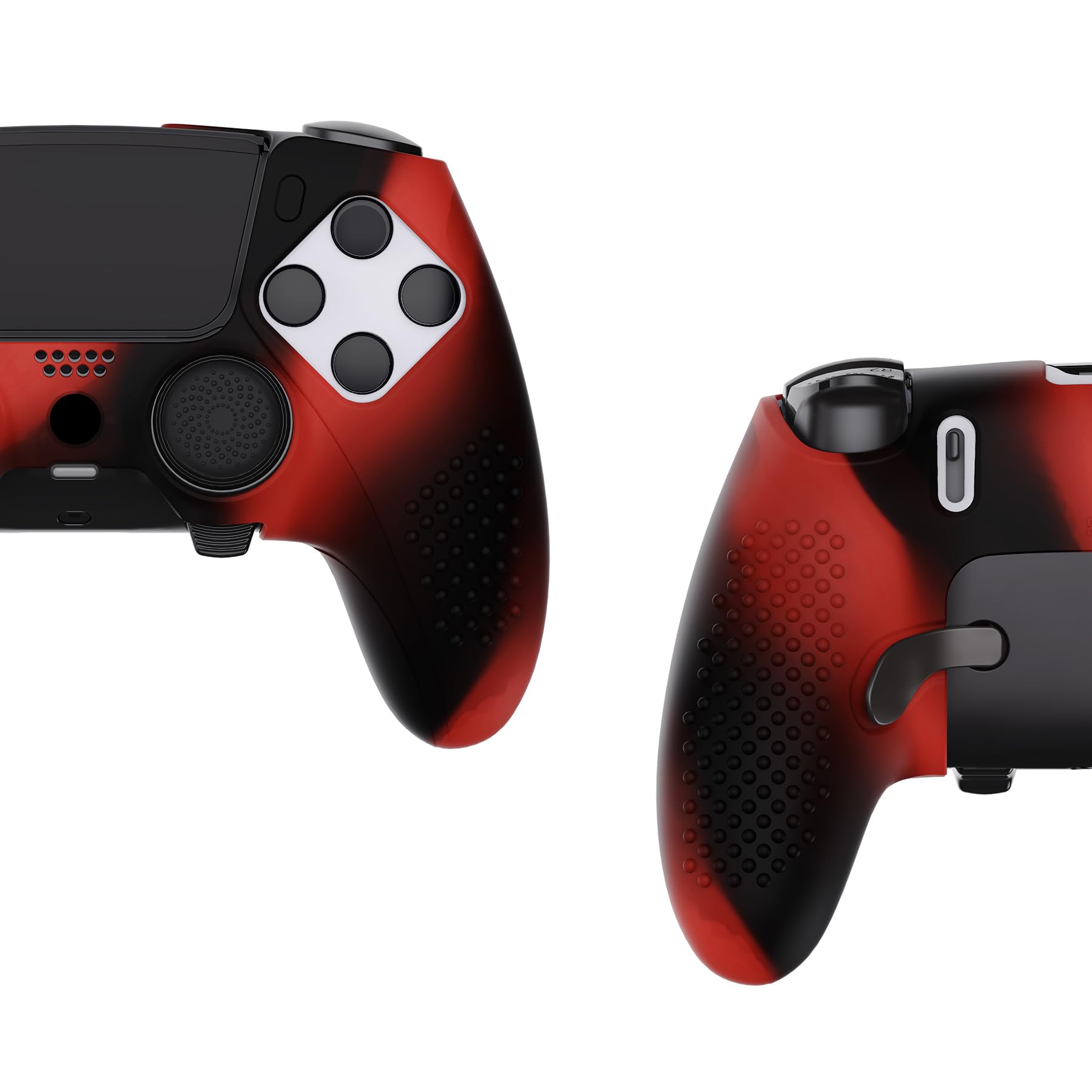 【送料無料】PlayVital ps5 Edge対応用人間工学に基づいた滑り止めシリコンカバーケース、ps5 Edgeワイヤレスコントローラー対応用ソフトラバープロテクタースキン、サムグリップキャップ付きー3Dスタッズエディション【3Dスタッズエディション-レッド＆ブラック】