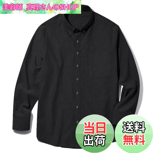 【送料無料】[Enlision] シャツ メンズ オックスフォードシャツ カジュアルシャツ ブラック 長袖 ボタンダウン 襟付きシャツ 大きいサイズ 通気 無地 イージーケア L