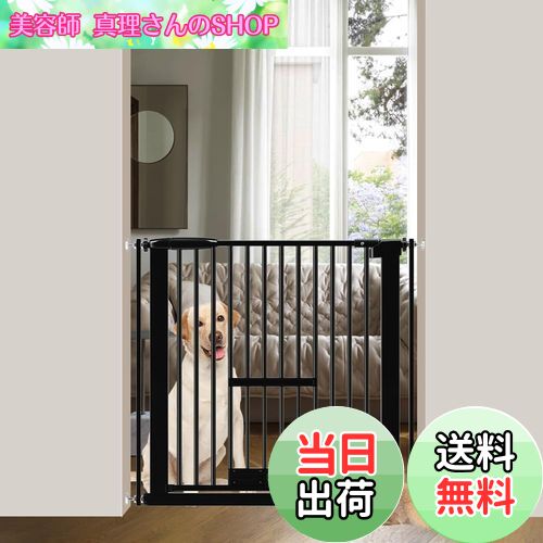 【送料無料】Seogva ペットゲート 3.5cm柵間隔 ペットドア付き 高さ78cm ペットゲート 犬 猫 ゲート ブラック ホワイト 猫用ゲート 過密フレーム付き 猫 ゲート 犬すり抜け防止フェンス つっぱり 扉付き 赤ちゃん ベビーゲート 突っ張り式 自動ロック 階段上 （設置幅76-86cm