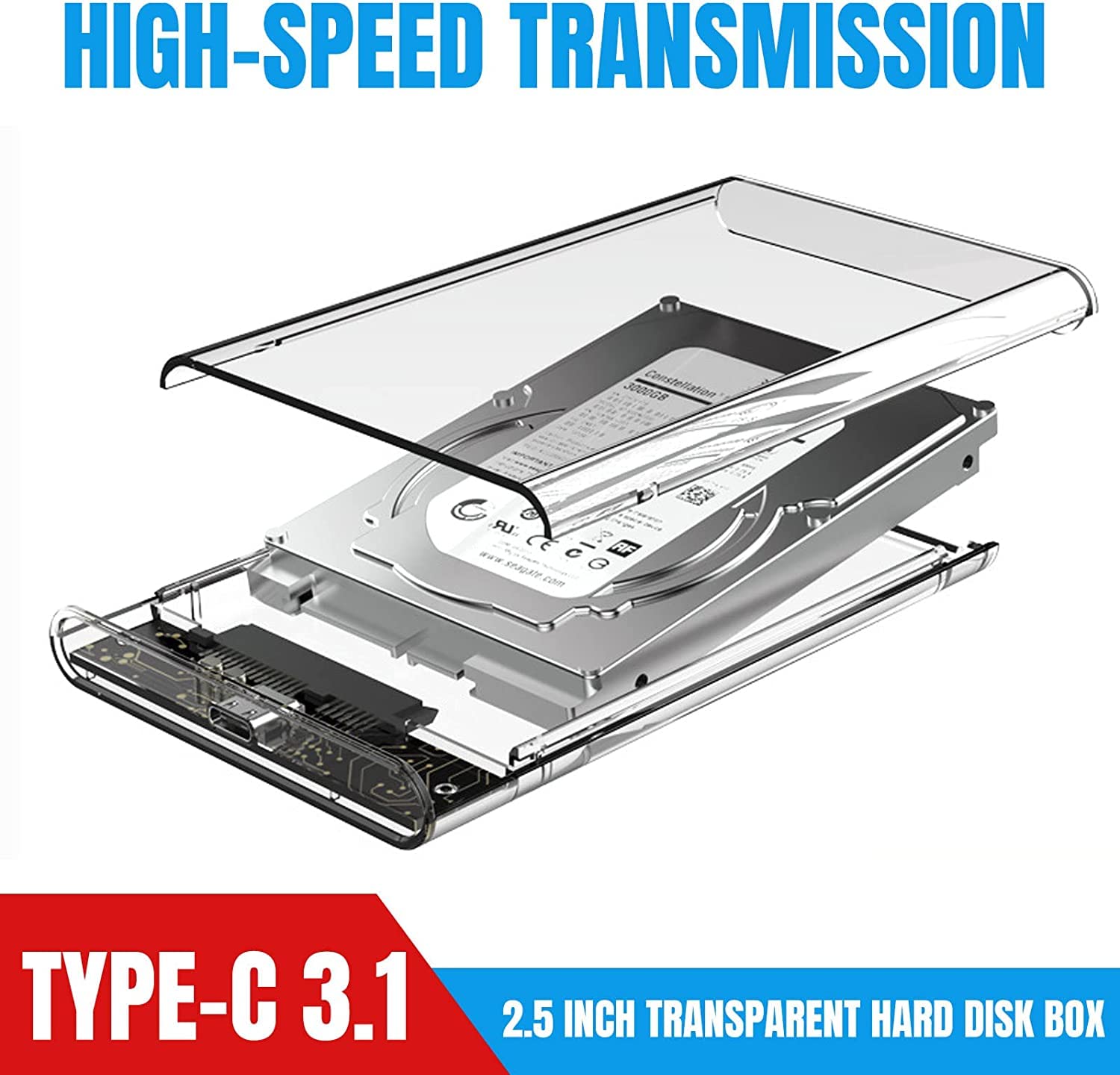 【送料無料】TAORAYO 透明な 2.5インチ HDD/SSDケース USB 3.1 Gen1接続 SATA III対応 HDD/SSD 外付け ドライブ ケース ネジ&工具不要 簡単着脱 最大転送速度 6Gbps UASP対応 Windows/Mac/Linux/PS4/Xbox等適用 - Image 2