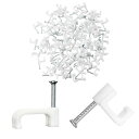 【送料無料】Fasttend ケーブルステップル フラットケーブルクリップネイル 釘止めタイプ 配線収納 ケーブル固定用 方形 ホワイト8mm 100個入り