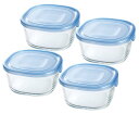 【送料無料】iwaki(イワキ) 耐熱ガラス 保存容器 アクアブルー 角型 M 550ml ×4個セット パック&レンジ KBC3240HBL