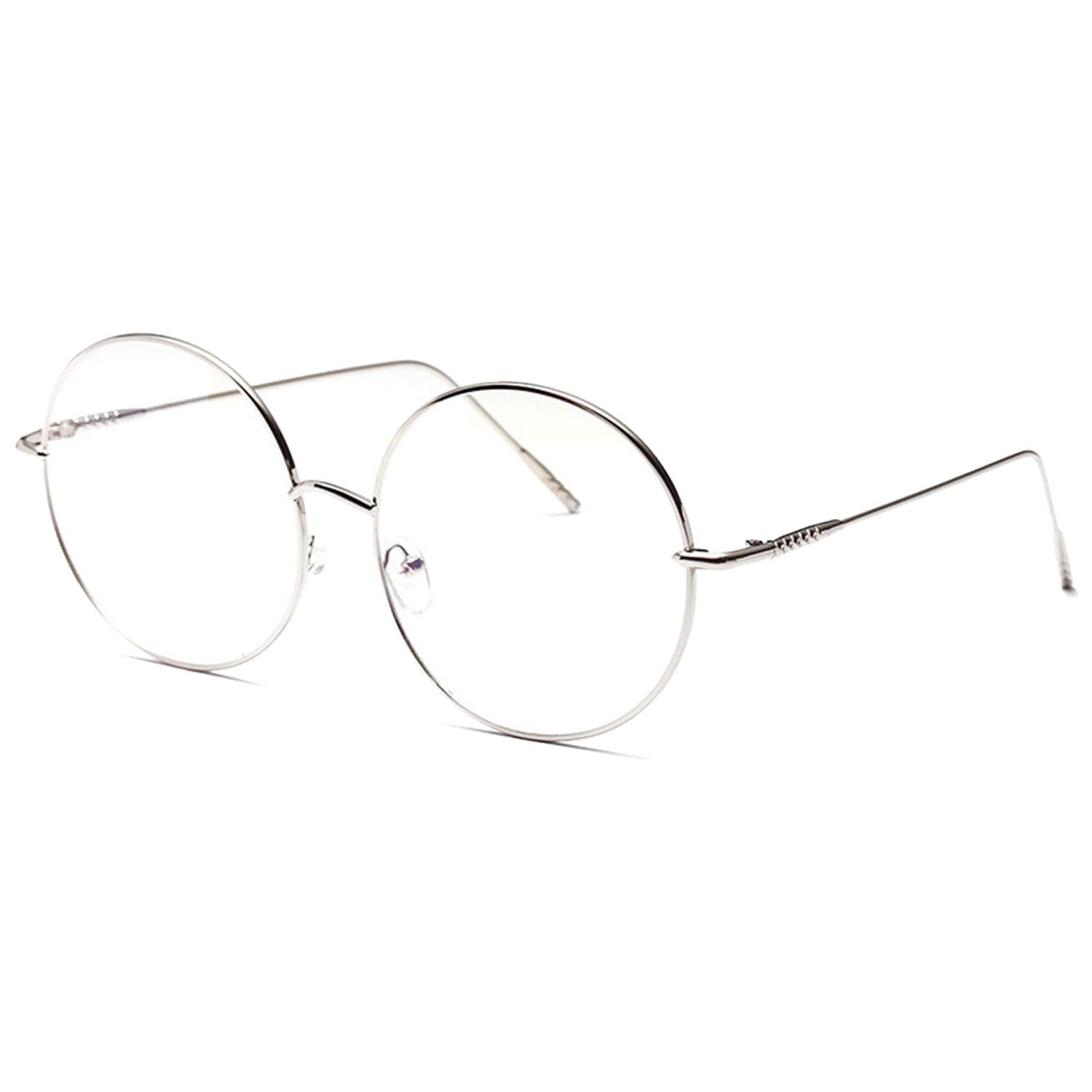 【送料無料】大きめ 丸メガネ 華奢 ステンレス フレーム 伊達メガネ 眼鏡 サングラス (シルバー) [並行..