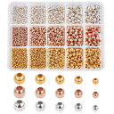 【送料無料】PH PandaHall ビーズ 真鍮 メタルビーズ 金属ビーズ 2400個セット 丸小ビーズ 3色 スペーサービーズ ゴールド シルバー ローズゴールド アクセサリーパーツ 糸通しビーズ 丸玉 ラウンド DIY用 手芸用品 ハンドメイド素材 ブレスレット ネックレス ピアス イアリ
