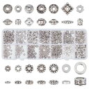 【送料無料】PandaHall 420個 チベット風メタルビーズ 14スタイル シルバースペーサービーズ デイジー スノーフレーク ロンデルビーズ ジュエリービーズ チャームスペーサー 合金ビーズ ルースビーズキット ブレスレット ネックレス ピアス ジュエリー制作用