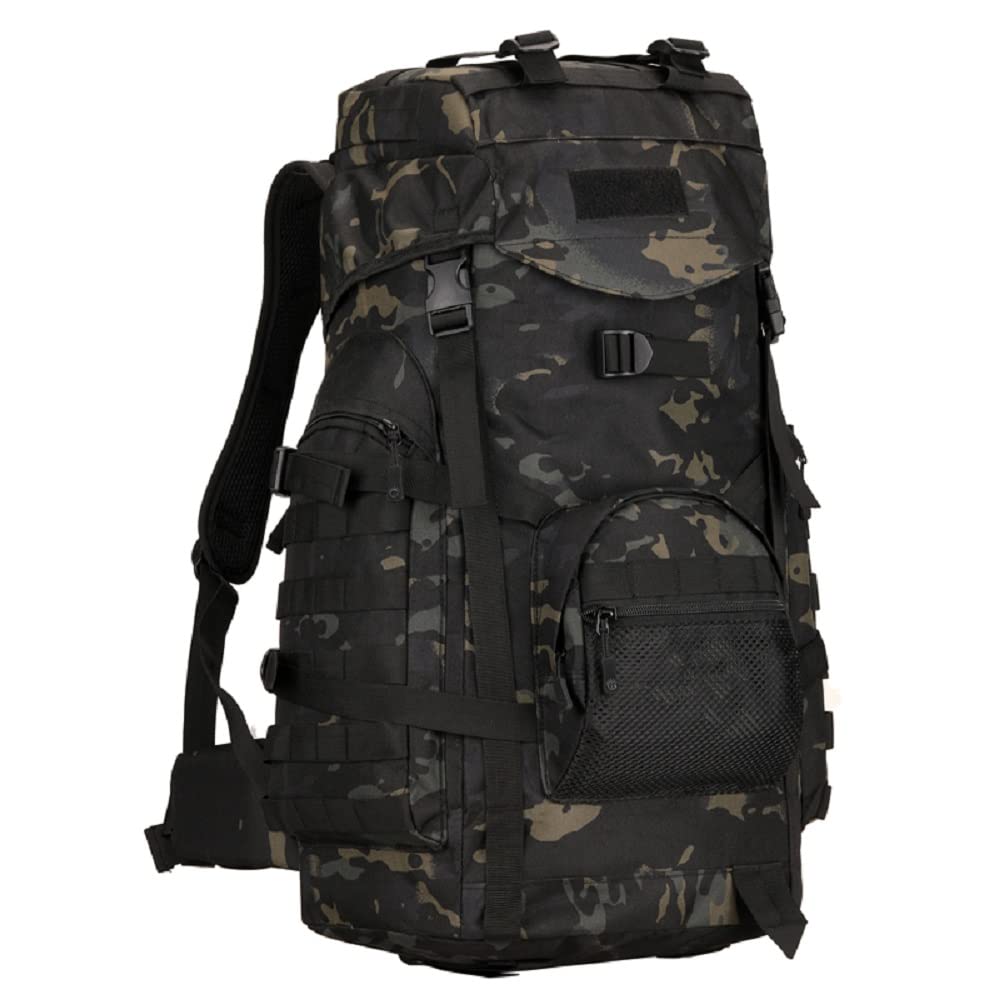 【送料無料】[PHOENIX IKKI] 60L 大容量 広口開口仕様 多ポケット 全5色 迷彩柄 防水耐震 男女兼用 軍事ファン向け アルパインパック 戦術 リュックサック アウトドア バックパック 大型旅行バッグ 黒褐色迷彩