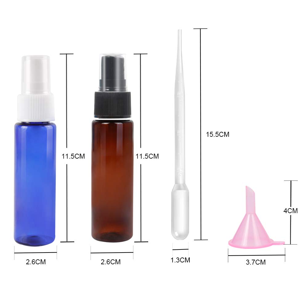 美容師真理さんのSHOPの【送料無料】Teenitor スプレーボトル 30ML 遮光瓶スプレー 10本 スプレー容器 プラスチック製 小分け用ボトル 詰替ボトル 霧吹き 空ボトル 次亜塩素酸対応 キャップ付 青色+茶色 小分け用 携帯用 旅行用｜アングル2