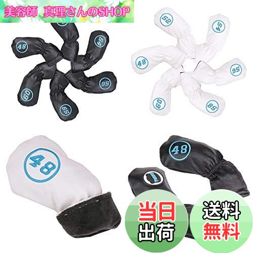 【送料無料】セレクトプラザ アイアンカバーゴルフ ウェッジカバー ヘッドカバー 6枚入り ブラック/ホワイト クマ (ホワイト) ナンバータグ付き(48°、52...