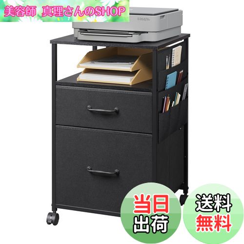 【送料無料】DEVAISE デスクワゴン キャビネット 収納 布製 ファブリック 二杯引き出し付き キャスター付き 引き出し付き サイドポケット付き サイドワゴン サイドデスク サイドチェスト ファイルワゴン 袖机 プリンター台 リッビング 書斎 A4ファイル対応 移動便利 ブラ