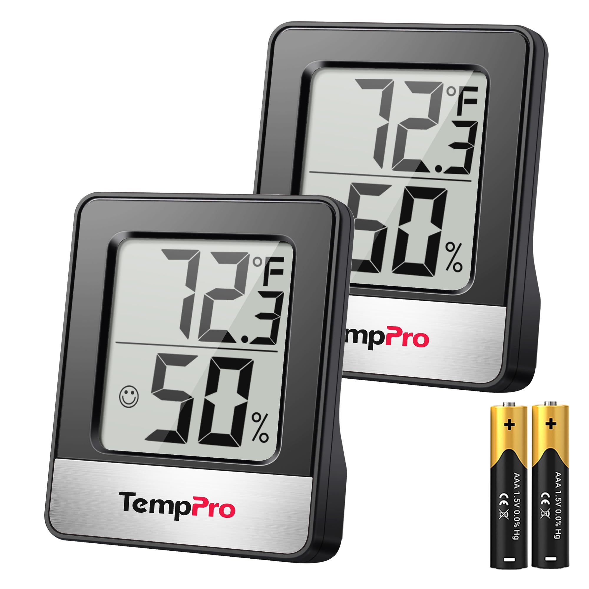 Hygrometers - 【送料無料】ThermoProサーモプロ 温度計 温湿度計 温度湿度計 室内 室温計 デジタル 大画面 コンパクト 顔マーク 壁掛け 卓上スタンド マグネット TP49 ブラック 2パック