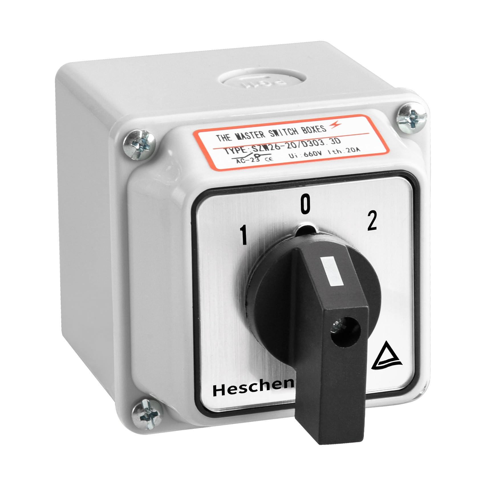 【送料無料】Heschen ユニバーサルロータリーカムセレクター切替スイッチ SZW26-20/D303.3D 660V 20A 3ポジション 3相12端子 CE マスタースイッチ付き 外装ボックス LW28-20/4 (標準ボックス)