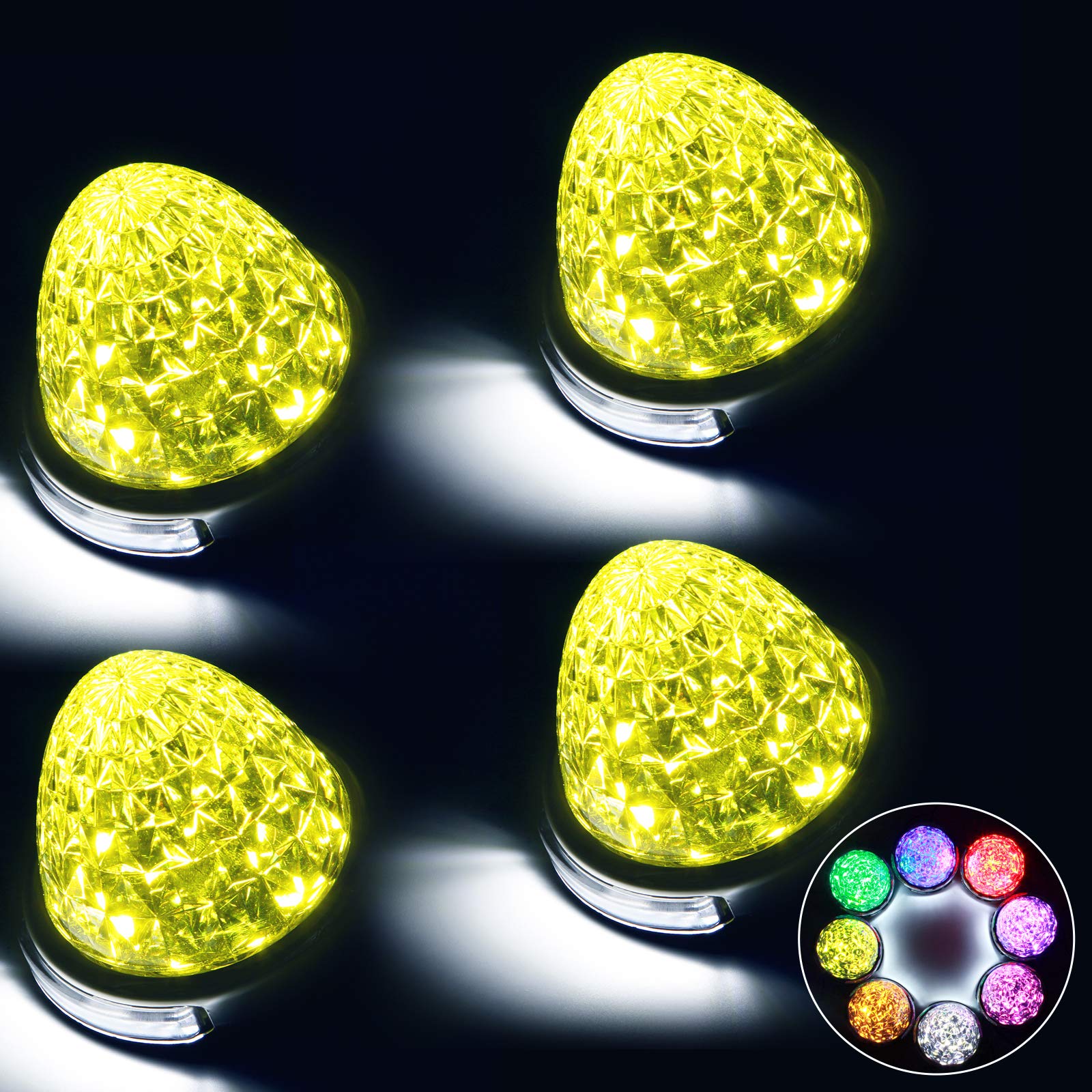 樂天商城 - 【送料無料】REPTICO LEDサイドマーカーランプ 24V トラック用 路肩灯 レモンイエロー lemonyellow クリアレンズ 8面クリスタルカット LEDマーカー ダウンライト 高輝度 色選択可 無極性 取付簡単 耐高温PC素材 丸型 (レモンイエロー, 4個セット)