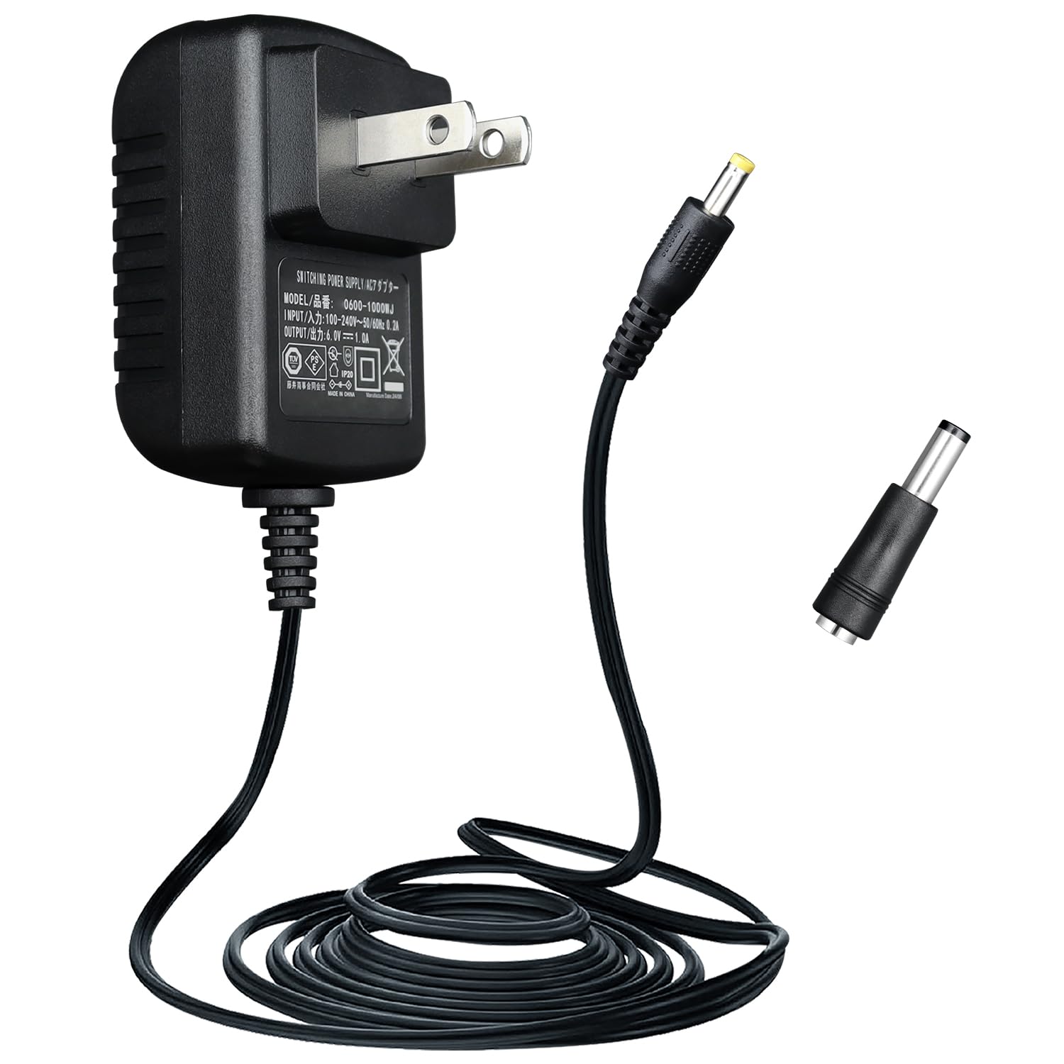 【送料無料】 PSE認証 DC 6V 1A 電源アダプター AC 100-240V 50/60Hz から DC 6V 1A/1000mA 6W アダプター 腕血圧モニターやその他の 6V デバイス用 安定して柔軟に使用できる 1.8m の長いケーブル