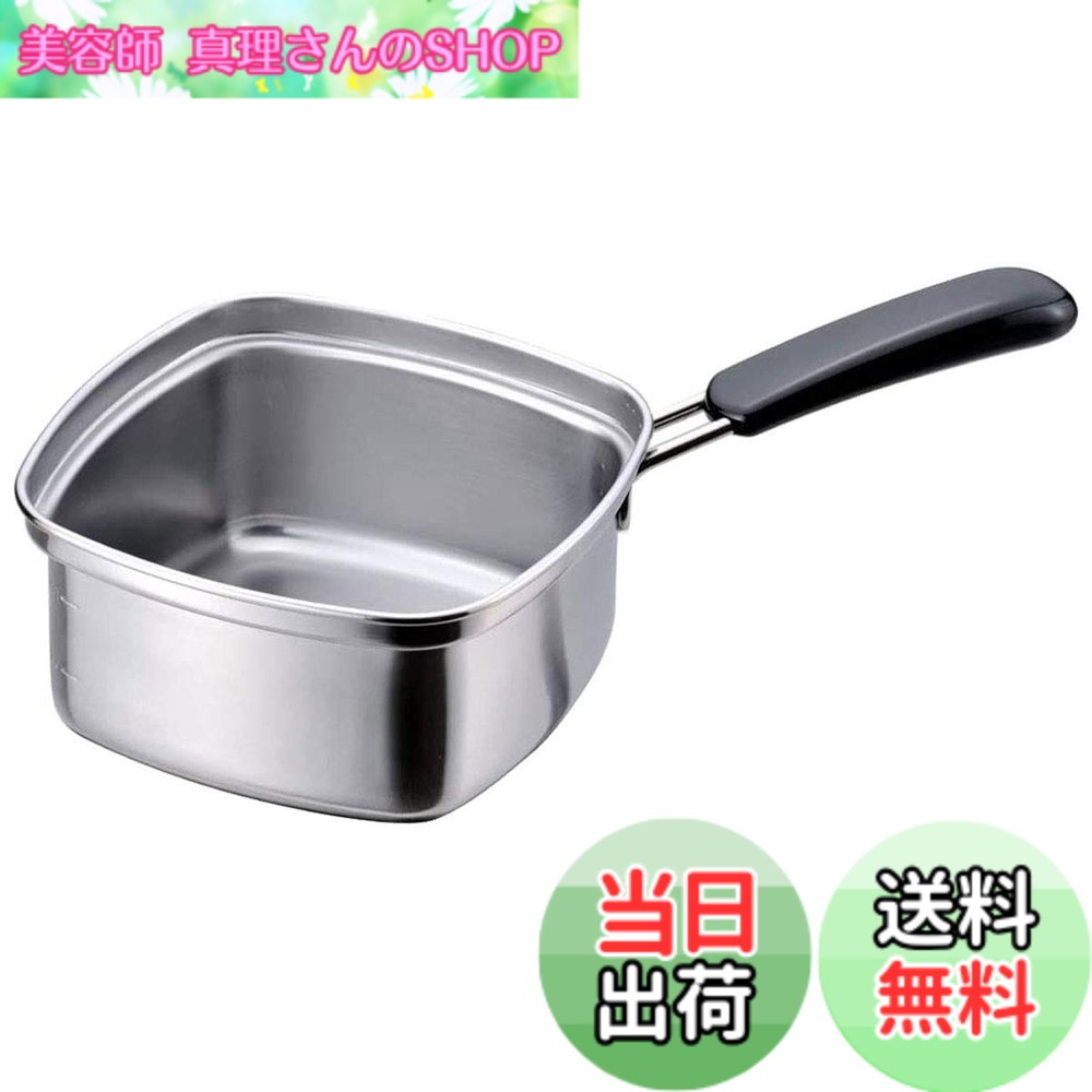 【送料無料】下村企販 片手鍋 角型 ラーメン鍋 15cm 【日本製】 直火・IH対応 1~2人用 インスタント麺がぴったり入る 角を使って移し替えられる 目盛り付き 1.8L 冷凍うどん そば ステンレス 燕三条 33107