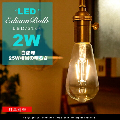 【フィラメントLEDエジソン球：LED EDISON BULB】Signature E26/2W/25W相当 レトロ アンティーク クリア フィラメント LED電球 お洒落 照明 (l) 可愛い 玄関 階段 廊下 トイレ 店舗デザイン エジソンバルブ シグネチャー カーボン 口金 ツイストブラウンコード別売