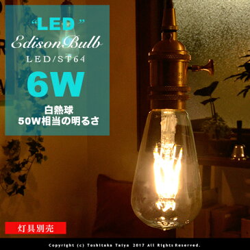 【フィラメントLEDエジソン球：LED EDISON BULB】Signature E26/6W/50W相当 レトロ アンティーク クリア フィラメント LED電球 お洒落 照明 (l) 可愛い 玄関 階段 廊下 トイレ 店舗デザイン エジソンバルブ シグネチャー カーボン 口金 ツイストブラウンコード別売(2-2