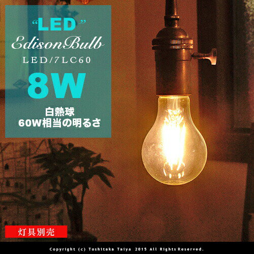 楽天MARK DOYLE楽天市場店LED電球 E26/8W/60W相当 クリアガラス【フィラメントLEDエジソン球：LED EDISON BULB】A-shape レトロ アンティーク クリア フィラメント お洒落 照明 可愛い 玄関 階段 廊下 トイレ 店舗デザイン エジソンバルブ 60W型 電球色 カーボン ツイストブラウンコード別売（2-2