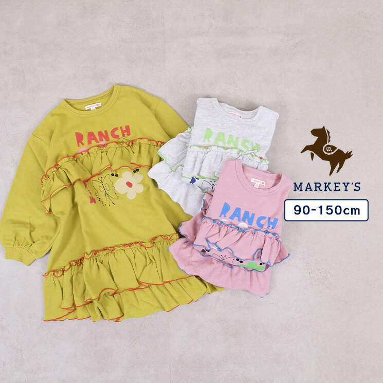 ※一部クーポン対象外※裏毛モチーフプリントフリルワンピース 長袖ワンピース 子供服 綿100% キッズ ベビー 女の子 スカート トップス 2025AW