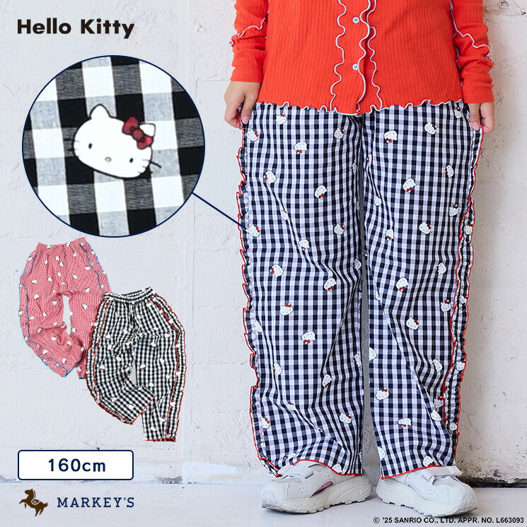 【親子お揃い】【別注】Hello Kitty フリルパンツ（160cm）マーキーズ 子供服 綿100% キッズ ベビー 女の子 大人 レディース ボトムス ロングパンツ 総柄 プリント ハローキティ サンリオ 2025AWのサムネイル