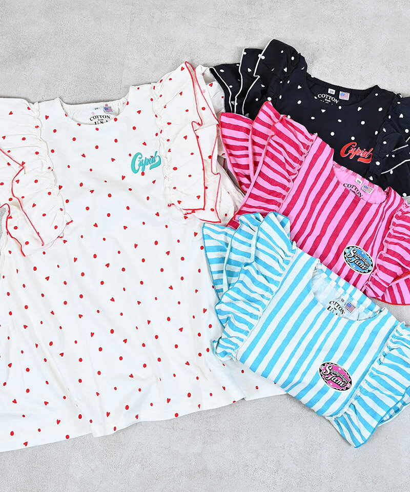 【COTTON from U.S.A】 フリルショルダーワンピース 子供服 女の子 ベビー ワンピ...
